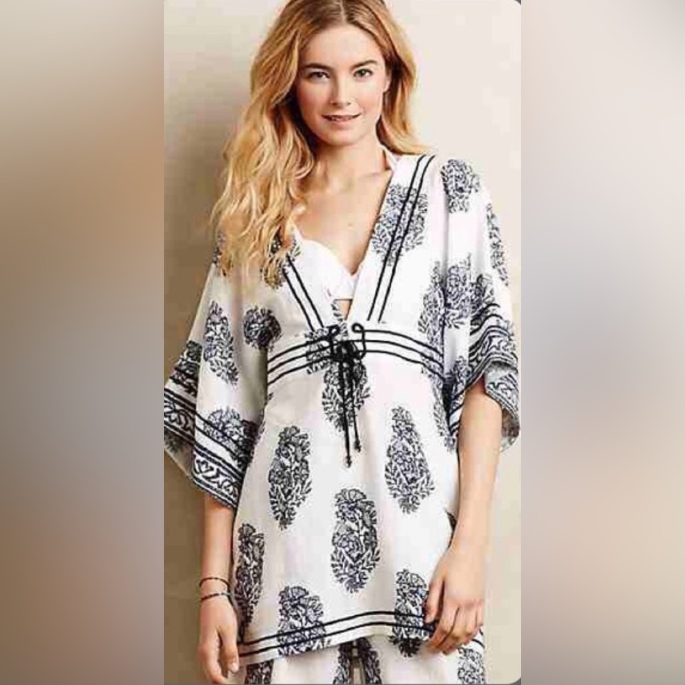 NWT Anthropologie Kaftan Kimono Embroidered Boho Top